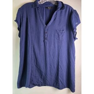 Paper Tee Blouse Women's XL Navy Blue Pullover Short Sleeve V-neck